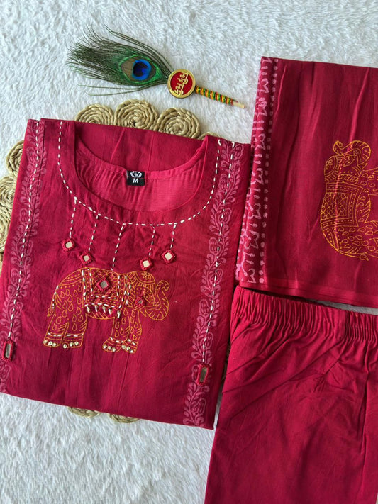 MD-237 Choosing the right title depends on the vibe of your brand, but since this piece features traditional elephant embroidery and a rich crimson hue, you can play with themes of heritage, royalty, and grace❤️💥💫
