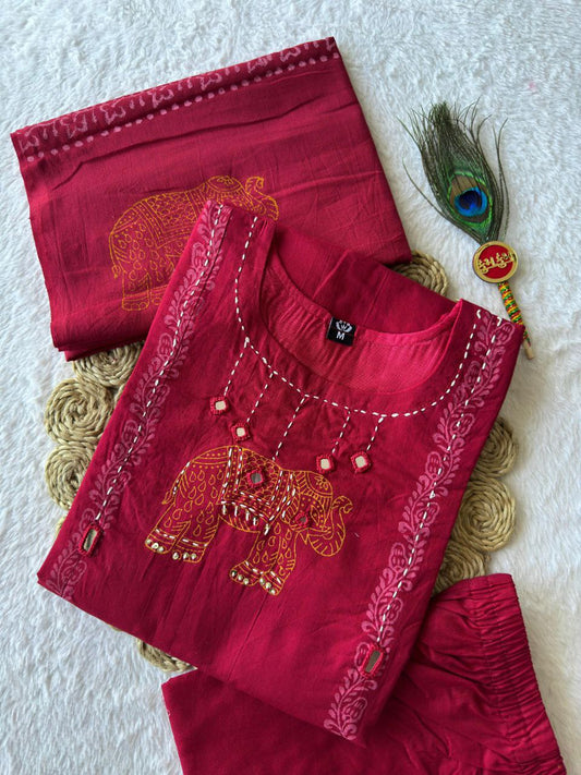 MD-237 Choosing the right title depends on the vibe of your brand, but since this piece features traditional elephant embroidery and a rich crimson hue, you can play with themes of heritage, royalty, and grace❤️💥💫