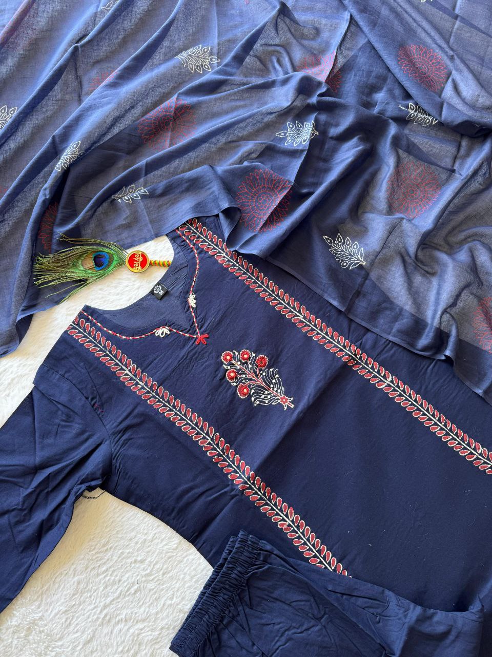 MD-235 That is a beautiful navy blue ethnic ensemble. Depending on where you are listing it or how you are describing it, here are a few title options💙💖